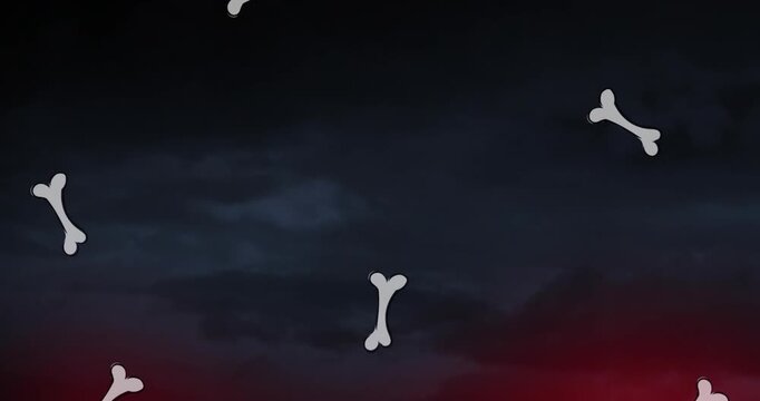 Animation of red spots and bone icons over sky with clouds