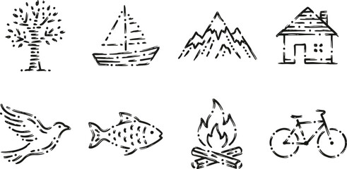 Fototapeta premium Hand Drawn Sketch Icons of Nature and Lifestyle Elements vector illustration