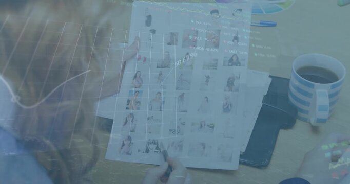 Animation of data processing over woman making tea