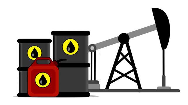 Pumpjack And Fuel Barrels Flat Animation