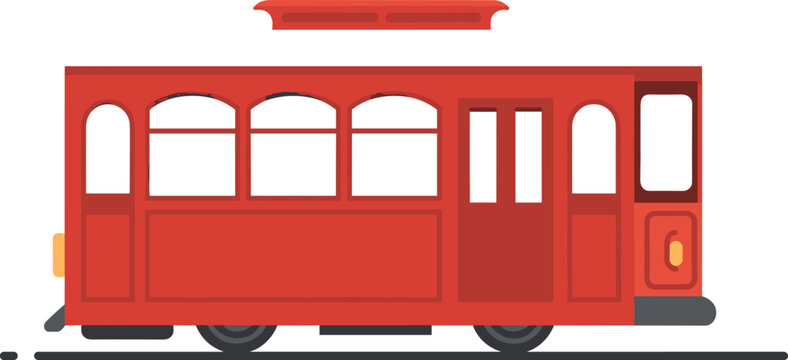 Red tram or streetcar illustration urban public transport vehicle city transit vintage trolley design flat style, vector illustration