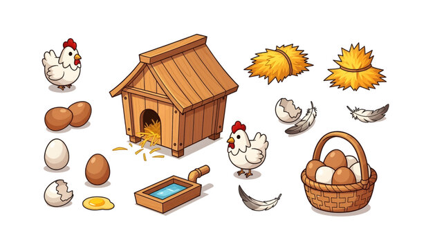 Collection of Cartoon chickens and eggs illustration.