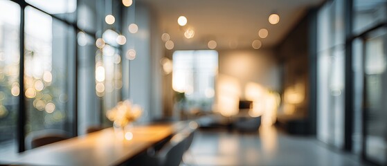 Fototapeta premium Blurred modern office interior with large windows and natural light