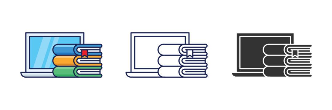 Books laptop icon depicting digital education and online learning