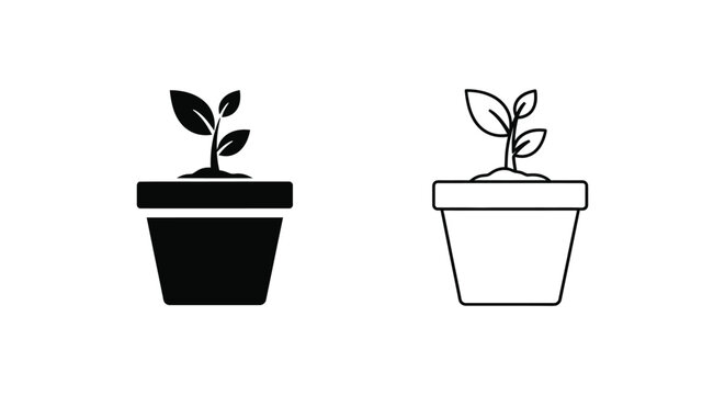 Black and white potted plants side by side Vector
