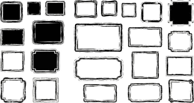 Collection of grunge-style decorative borders and frames in various shapes