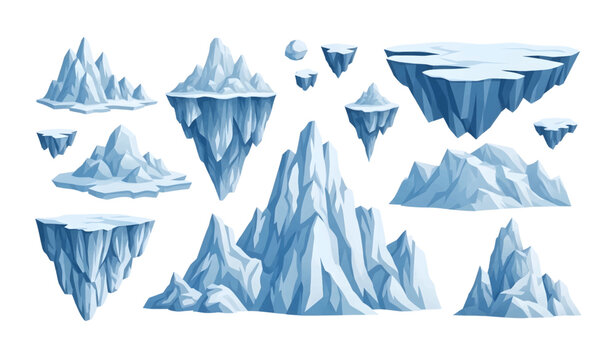Collection of Icebergs in various shapes and sizes.