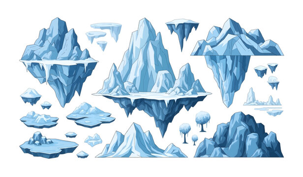 Collection of Iceberg shapes and frozen formations.