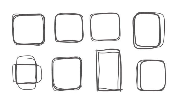 Collection of eight hand drawn square and rectangular frames with rounded corners