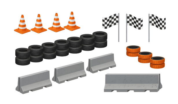 Collection of Racing track construction road blocks.