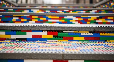 Naklejka premium Colorful Lego Staircase - A Playful Architectural Marvel.