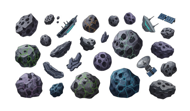 Collection of various asteroid objects.