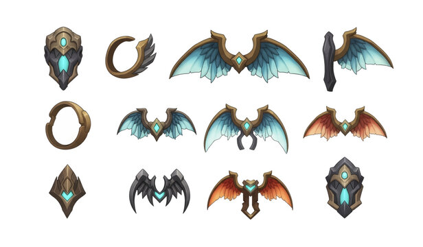 Collection of fantasy winged creature accessories.