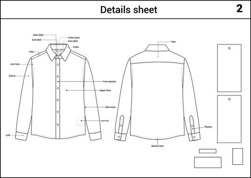Men&rsquo;s Full Sleeve Shirt Tech Pack Template Front and Back View