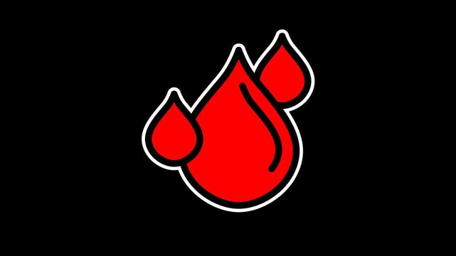 Seamless looping 4K video overlay of a pulsing red blood drop; professional medical and health animation on transparent alpha channel; perfect for blood donation and healthcare campaigns