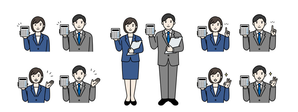 電卓を持っているビジネスパーソン セット