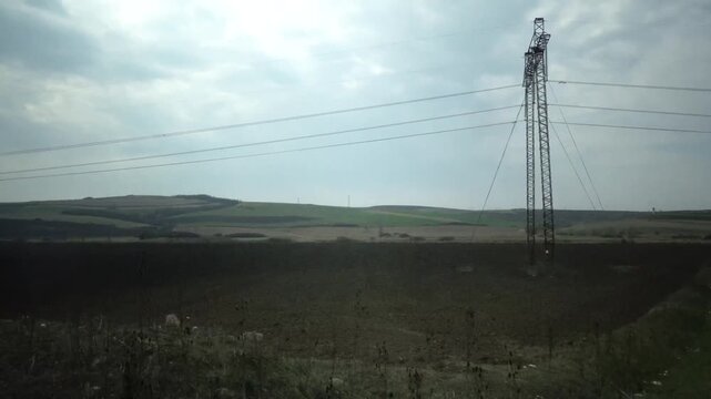 Turda, Romania The landscape of central Romania seen from a moving car. 