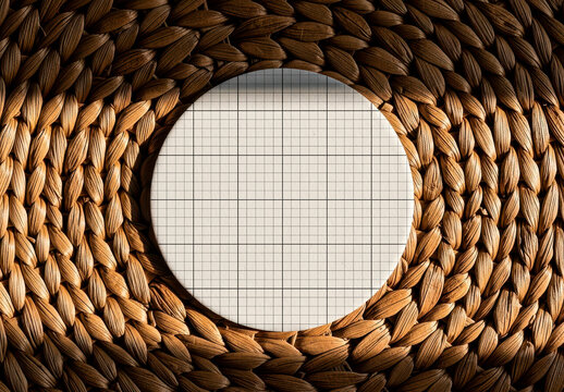 Circular Coaster Wicker Background with Shadow Mockup