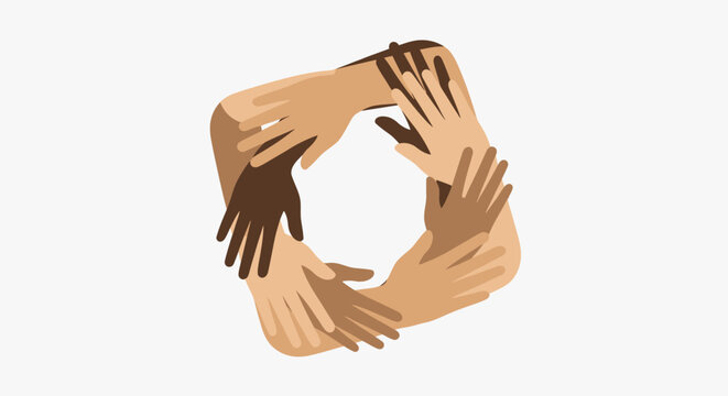 Diverse hands in a circle formation.
