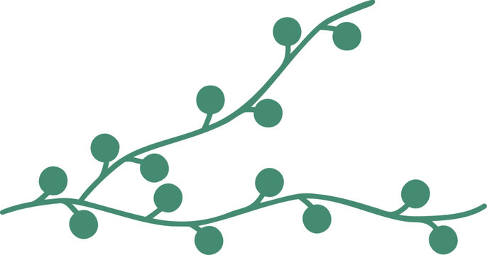 Branching green vine with round leaves 2D flat vector
