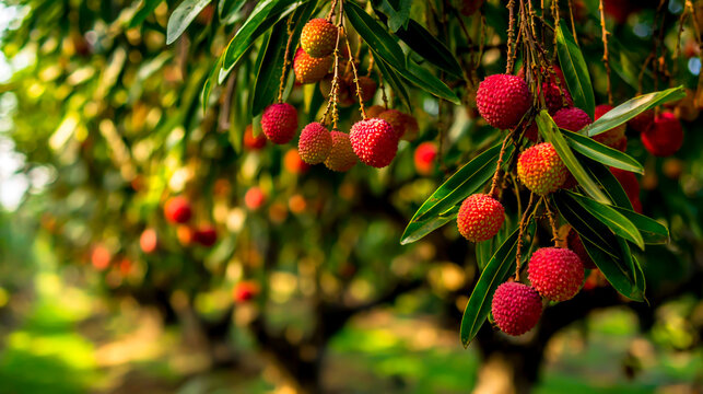 A lush orchard of lychee trees
