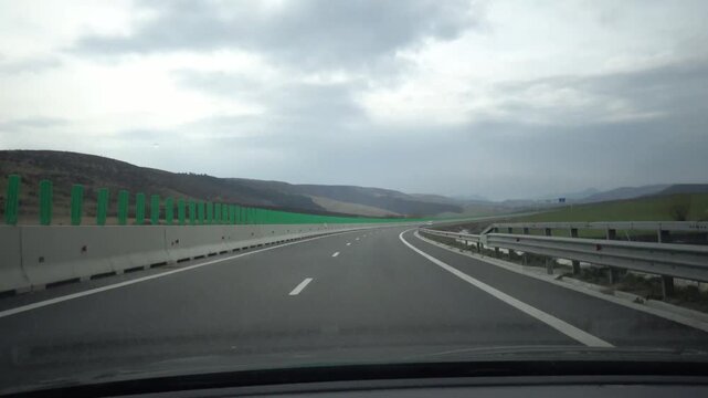 Turda, Romania The landscape of central Romania seen from a moving car. 