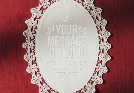 Round Fabric Embroidered Lace Centerpiece Cloth Cover Mockup