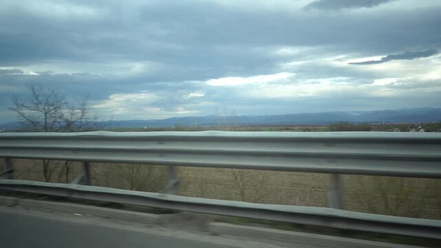Turda, Romania The landscape of central Romania seen from a moving car. 
