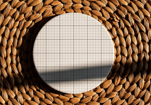Wicker Texure with Circular Coaster Mockup