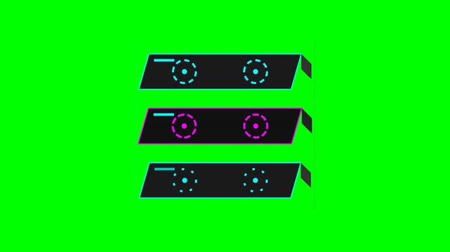 Set of Futuristic Neon HUD Interface Bars and Gaming UI Elements on Green Screen