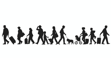 Obraz premium Family walking together with child and dog on sidewalk