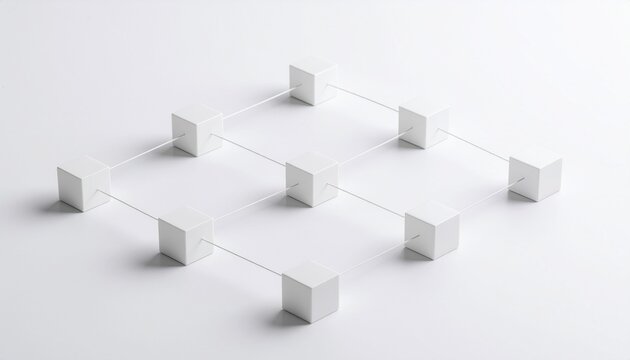 白いキューブで表現したネットワーク接続のミニマル3Dイメージ