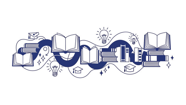 Knowledge Journey: An illustration showing the journey of gaining knowledge through books and education. Symbolizing the path of learning.