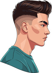 Young man side profile portrait with modern fade haircut stylish male character detailed vector illustration isolated on white background © Md