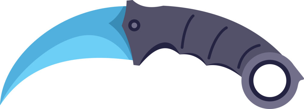Modern curved karambit knife with a sharp blue blade and ergonomic black handle