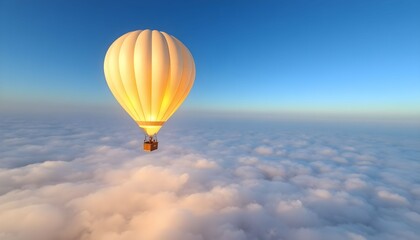 Obraz premium A hot air balloon soars above the clouds at sunrise with a serene blue sky