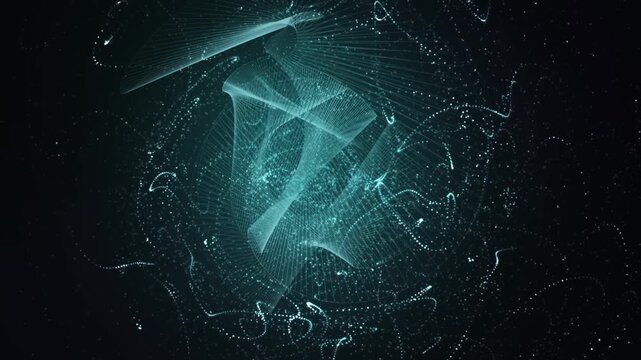 Abstract animated particles forming an abstract figure in space