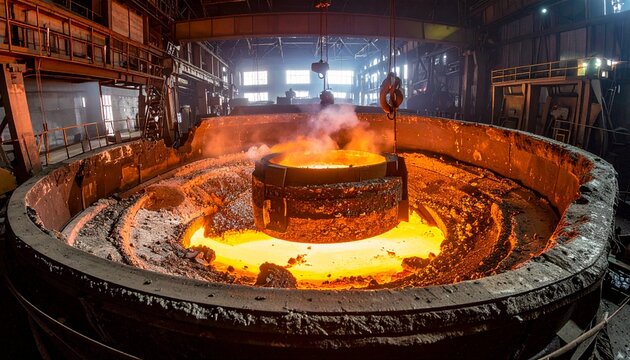 Molten Metal in Industrial Furnace - Intense Heat and Manufacturing.