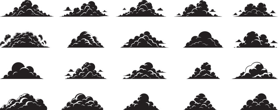 Dramatic storm cloud silhouette collection, weather sky cloud, sky-themed design flat vector design.