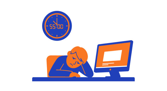 Man sleeping at office desk tired.