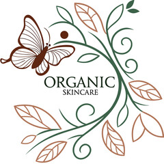 Organic skincare butterfly swirls and leaves logo design with make up © saharima
