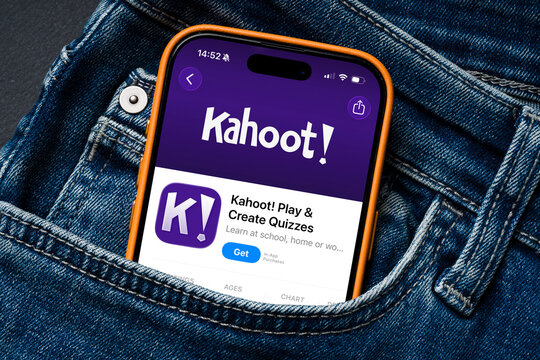 Antalya, Turkey - March 24, 2026: Kahoot app interface on smartphone inside denim pocket concept