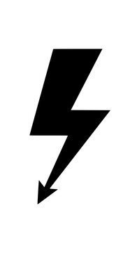 A black lightning bolt with an arrow at the bottom isolated on white background, Vector