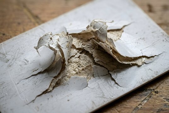 Macro close-up of a plastic hotel room key card experiencing severe delamination