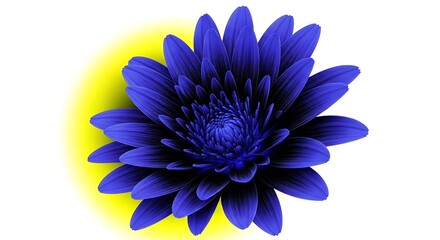 Obraz premium Single dark blue chrysanthemum flower isolated on yellow