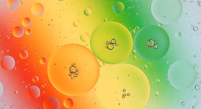 Colorful oil drops floating in water abstract macro background with multi colore