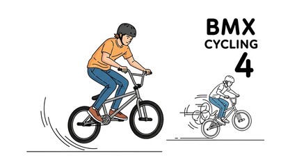 Naklejka premium BMX Cycling Action Illustration Depicting Rider Performing Stunts and Tricks.