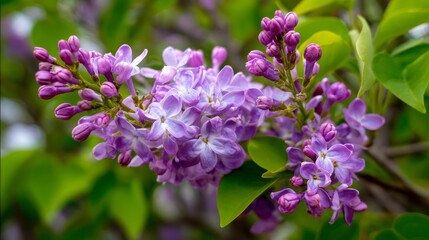 Obraz premium Lilac flowers bloom outside when spring arrives.