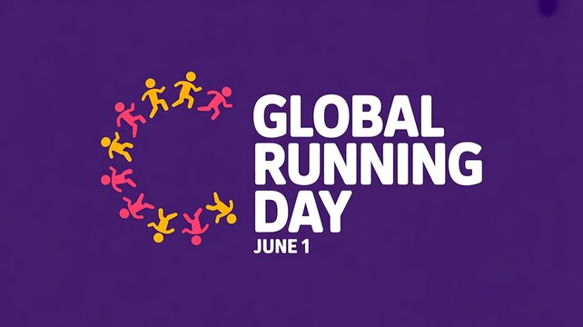 Global Running Day banner with circular colorful running figures and date