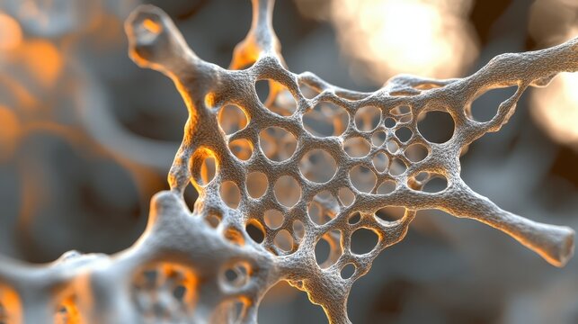 Detailed Microscopic View of Organic Bone Tissue Structure Illustrating Cellular Anatomy and Scientific Research